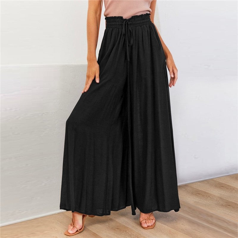 Relaxed Fit Solid Color Wide-Leg Trousers
