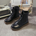 Women's Chunky Lace-Up Dr Martens-Style Boots – Round Toe, Mid-Heel, Black PU Leather
