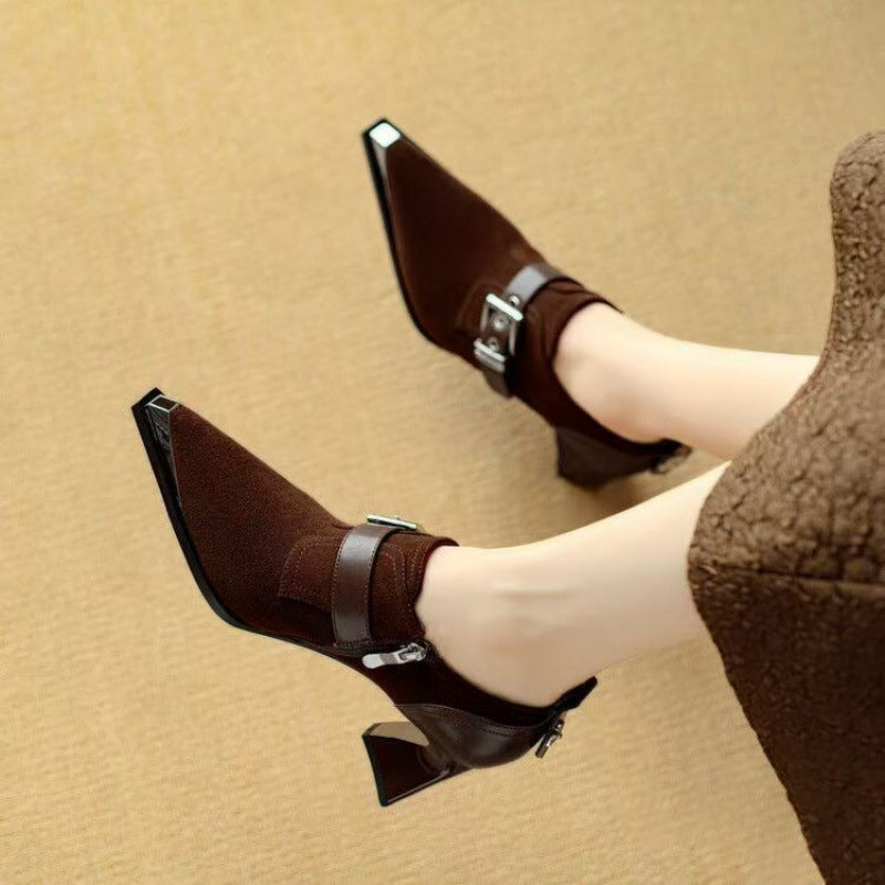 Metallic Square-Toe Chunky-Heel Pumps | Retro Formal Heels