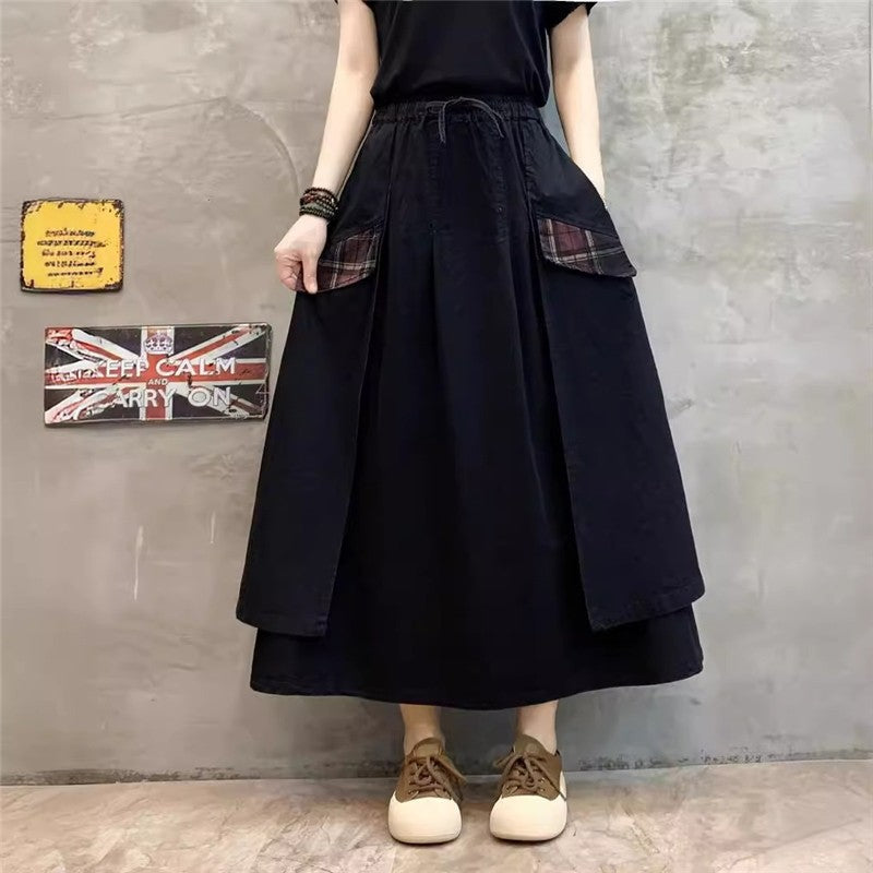 Solid Color Elastic Waist Tie Half Skirt