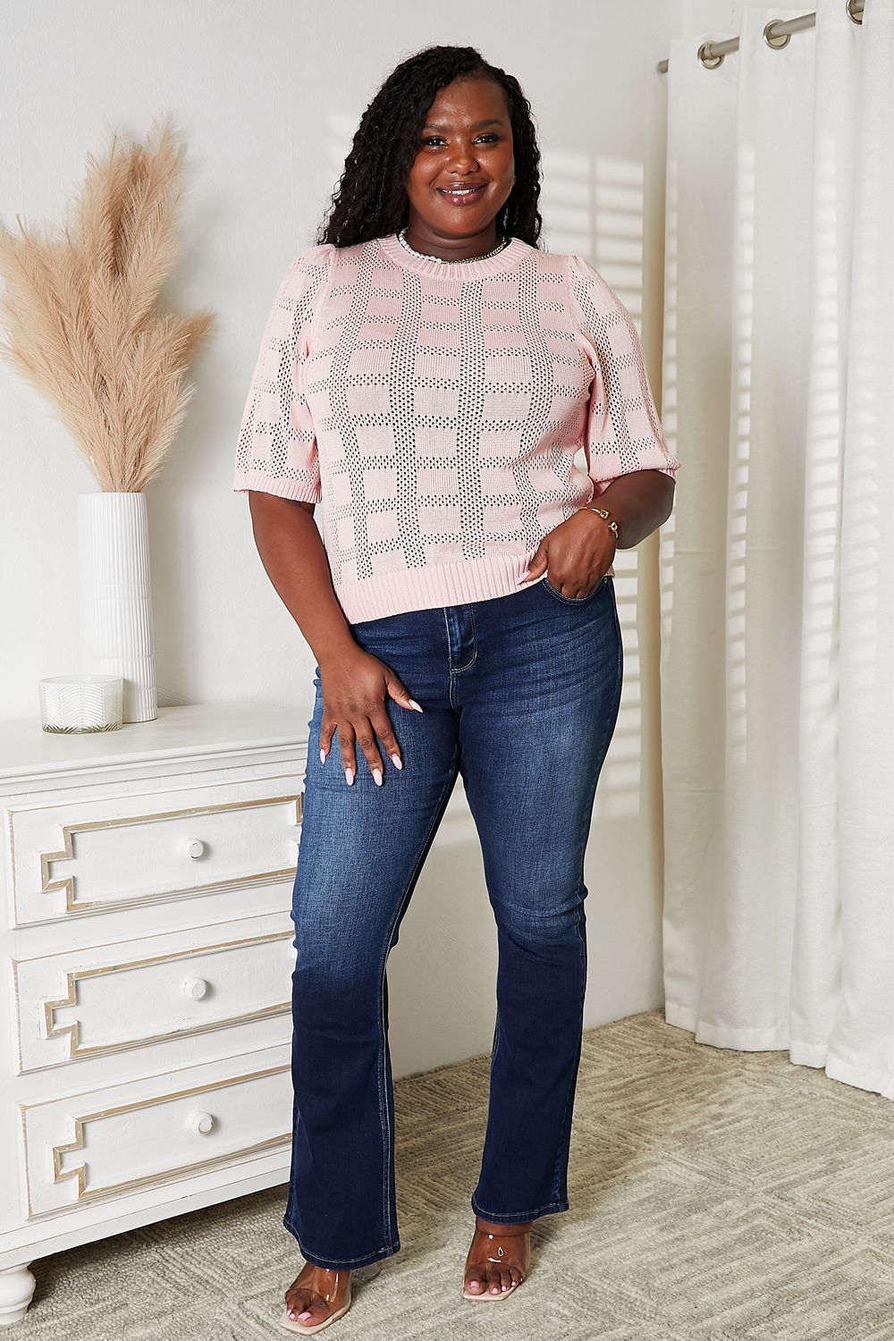 I am a Fashion junky Ribbed Trim Round Neck Knit Top