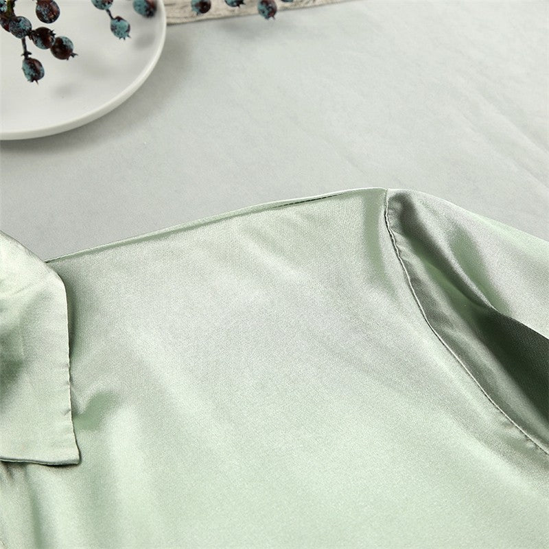 New Silk Lapel Long Sleeve Two-Piece Women's Pajama Set