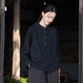 Solid Color Stand Collar Button-Up Long Sleeve Shirt