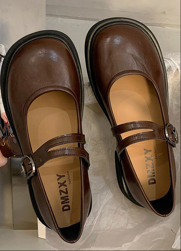Retro Round Toe Chunky Heel Shoes