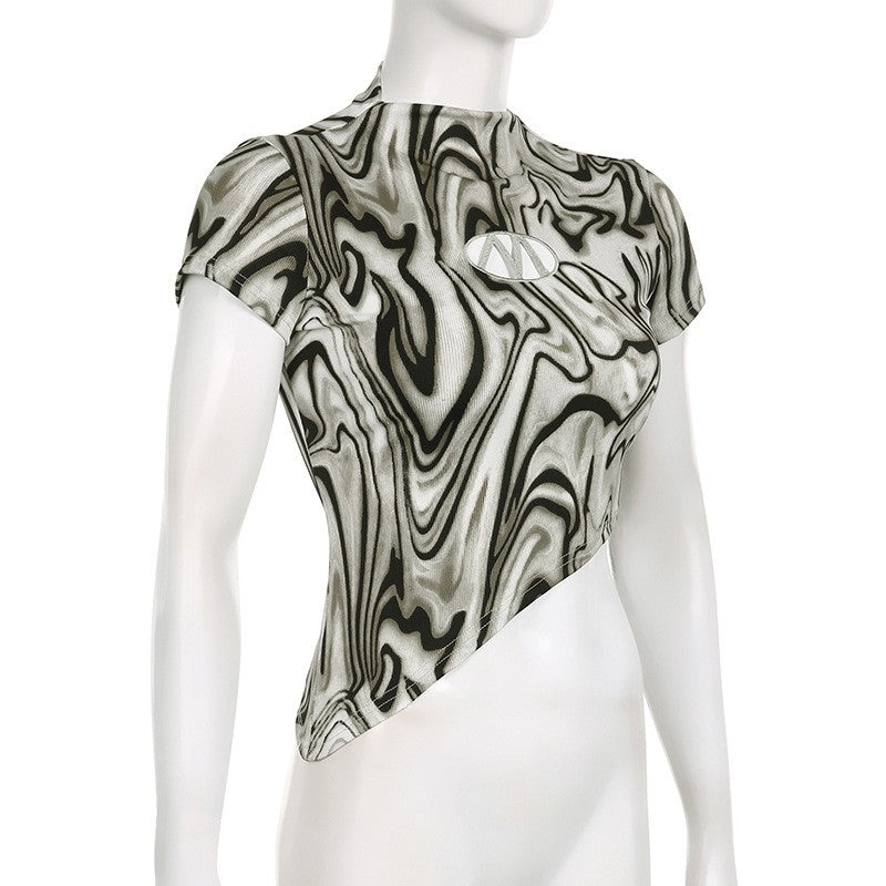 Water Ripple Hollow Letter Asymmetrical Crop Top