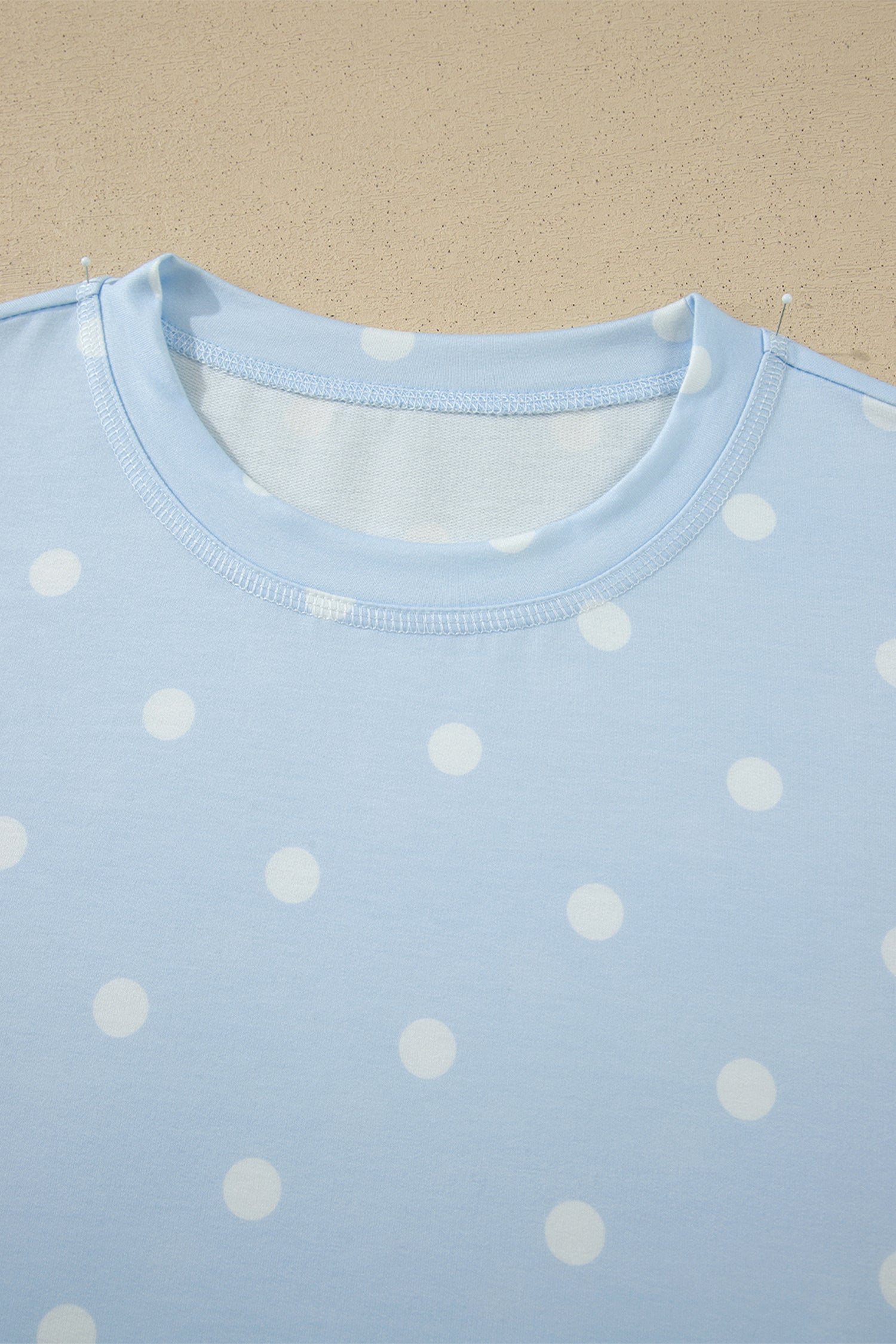 Sky Blue Exposed Seam Detail Polka Dot Loose Tee Drawstring Shorts Set