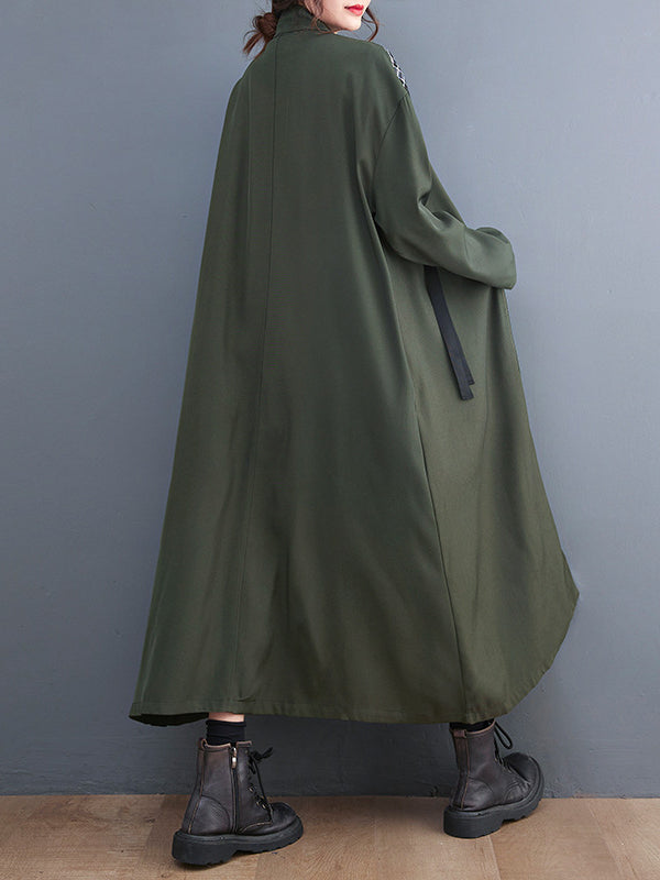 Original Long Sleeves Loose Contrast Color Plaid Split-Joint Zipper Stand Collar Outerwear