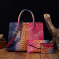 Women's Crocodile-Grain Crossbody Tote Bag Set - 3-Piece Premium PU Leather Handbag Collection