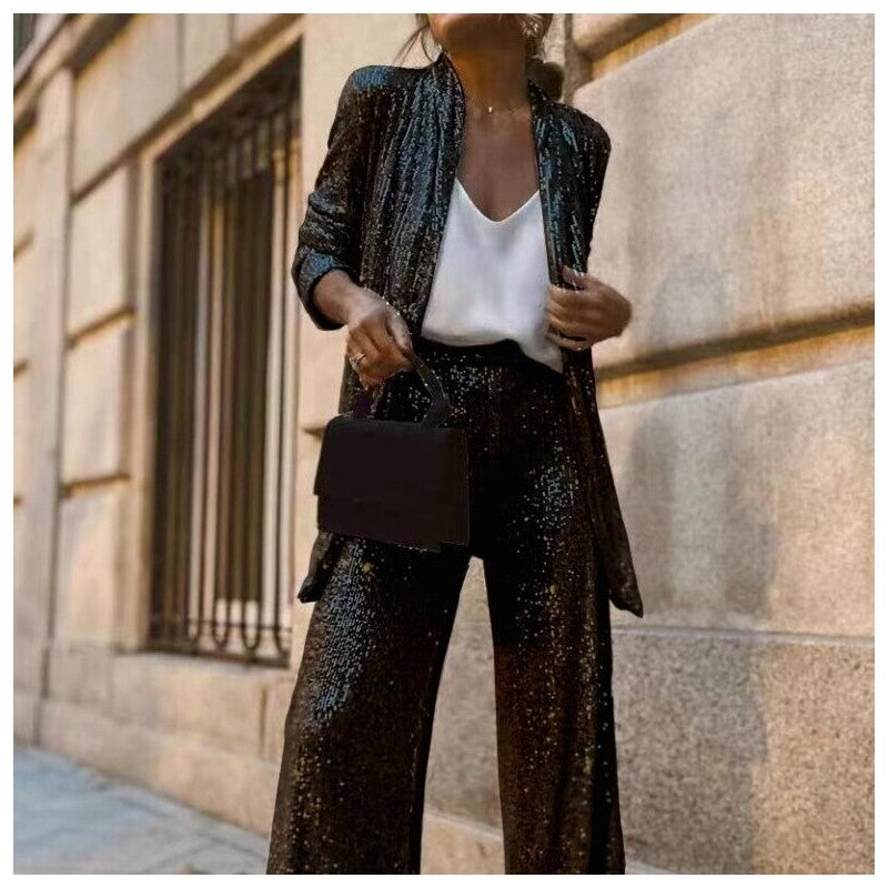 Stylish Sequin Blazer and Trouser Set