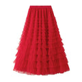 Ruffled A-Line Mesh Cake Skirt with Elastic Waist in Solid Color