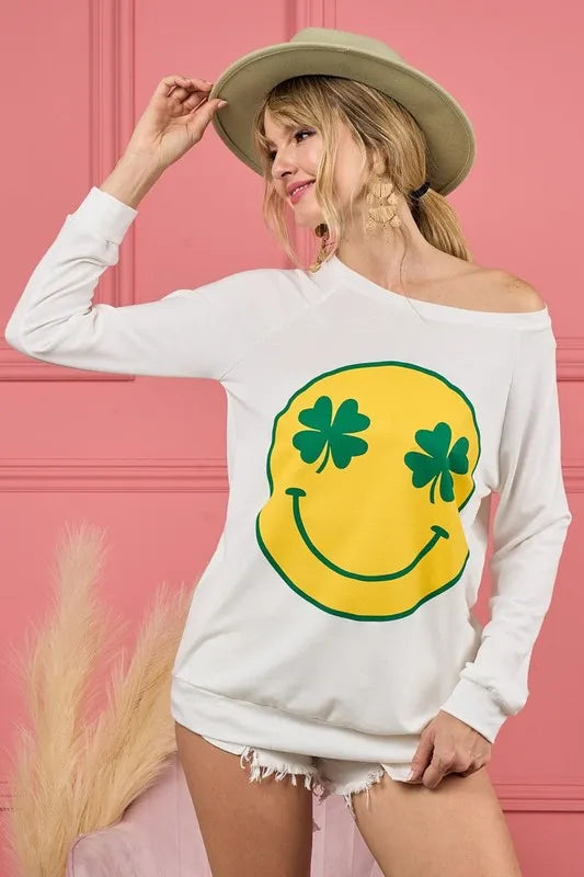 Smile Face Graphic Round Neck Long Sleeve Top