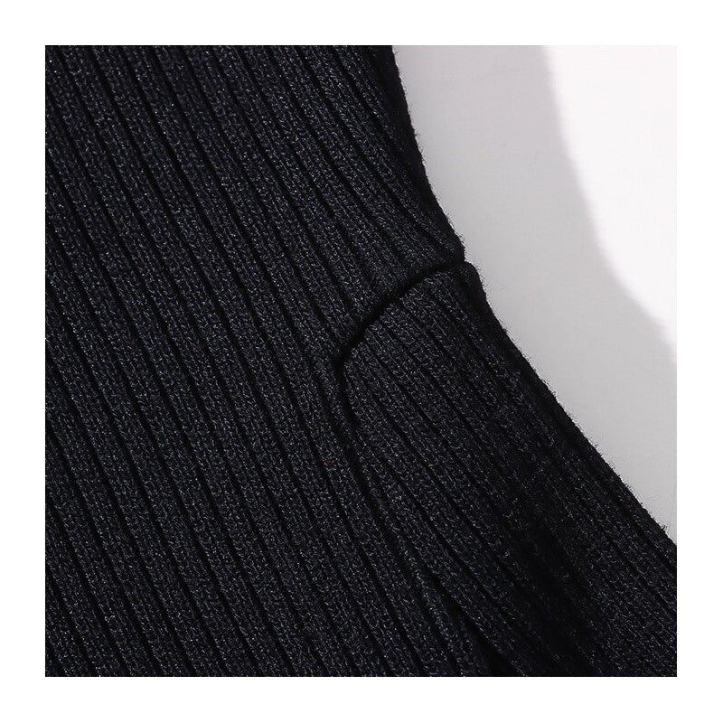 Knitted Hepburn Style Dress with Wide Shoulder Straps