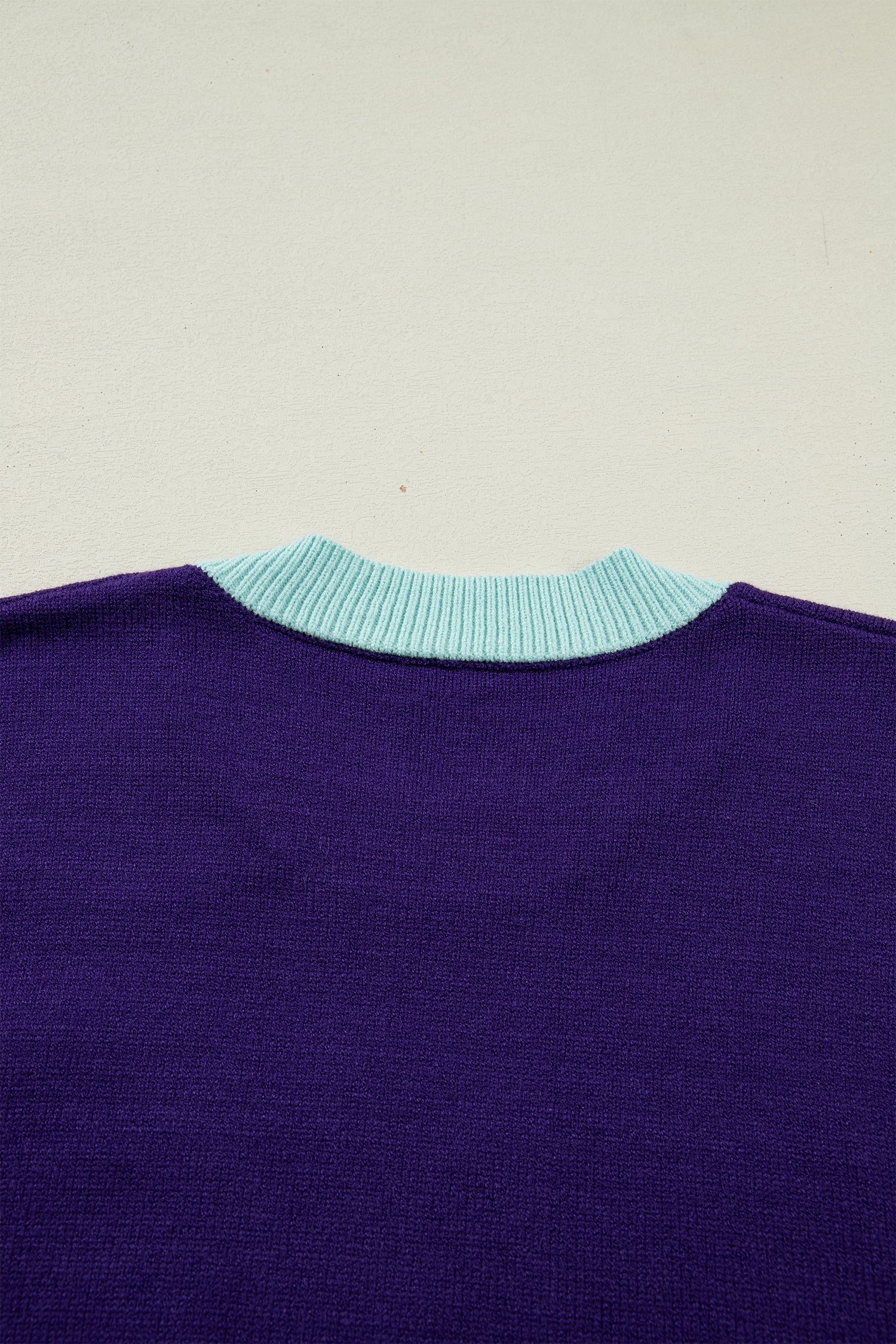 Tillandsia Purple Colorblock Patchwork Fuzzy Mardi Gras Graphic Sweater