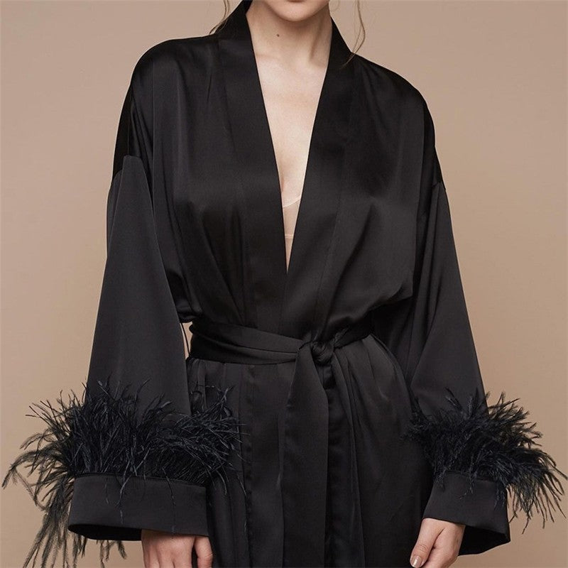 Feathered Silk Nightgown for Women - Long and Loose-Fitting