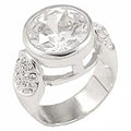 0G415 - Rhodium Brass Ring with AAA Grade CZ  in Clear Size 6