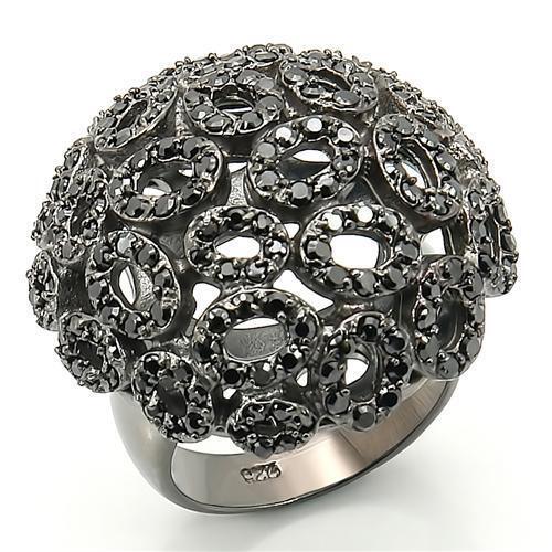 Ruthenium Brass Ring with AAA Grade CZ  in Jet Size 9