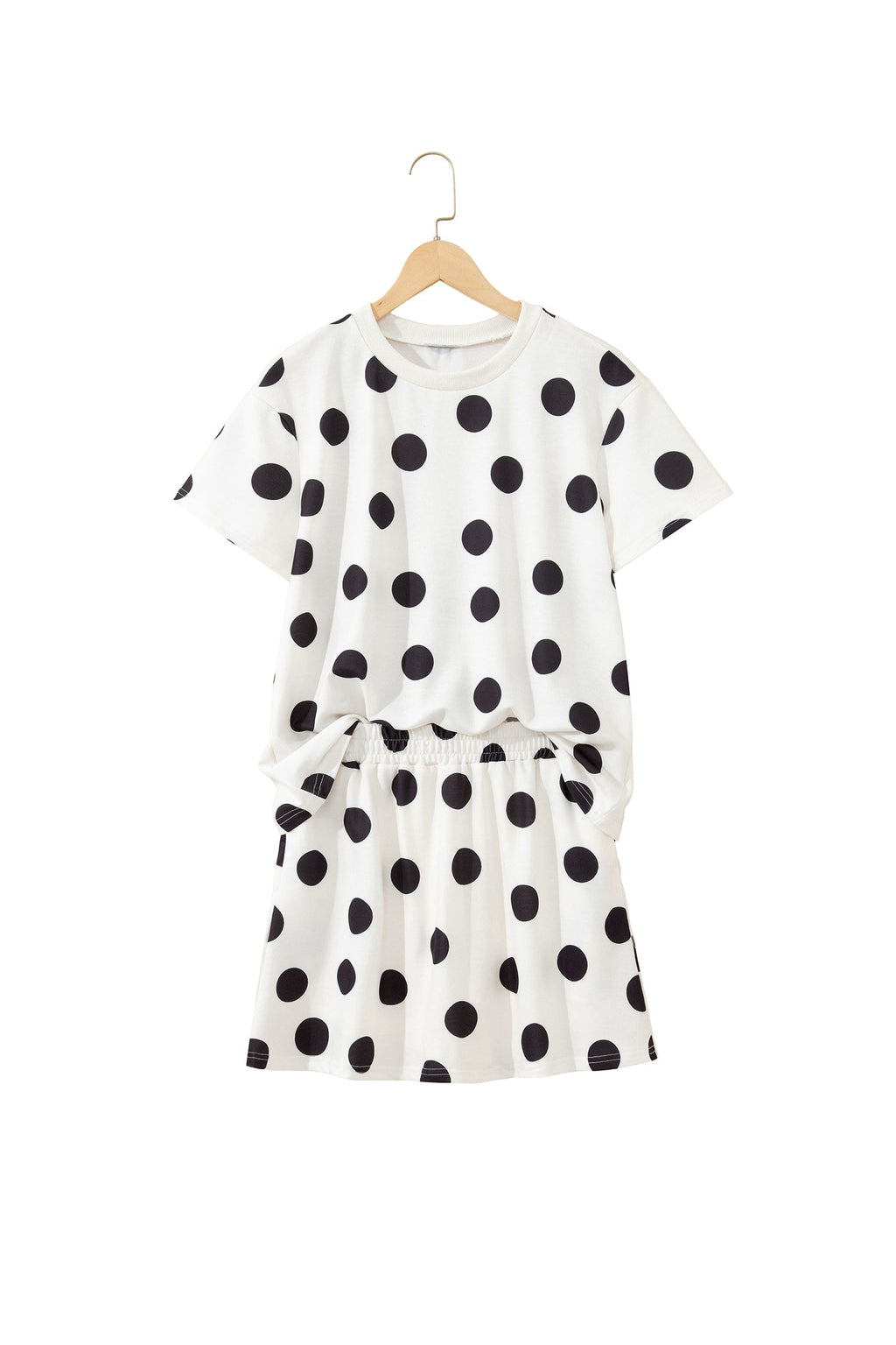 White Polka Dot Short Sleeve Top Casual Skort 2pcs Outfit