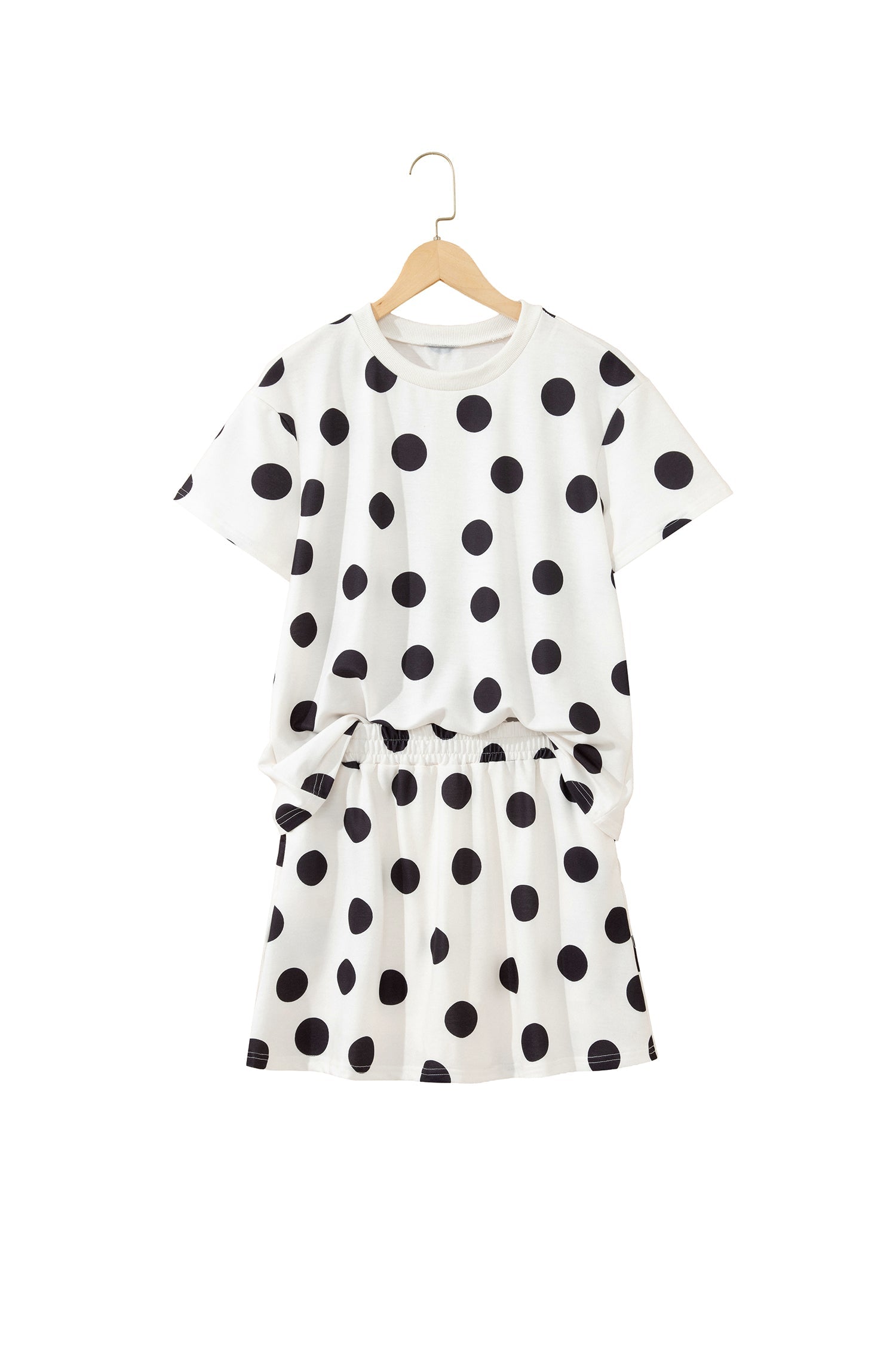 White Polka Dot Short Sleeve Top Casual Skort 2pcs Outfit