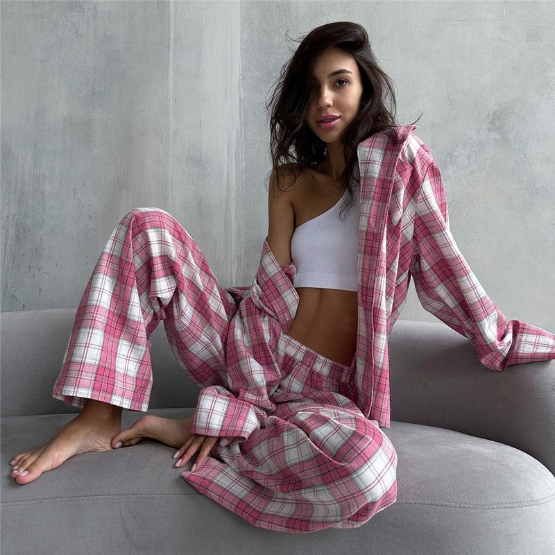 Cozy Plaid Oversized Long-Sleeve Pajama Set