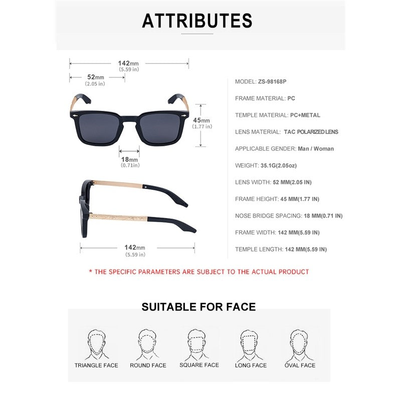 UV400 Unisex Full Square Frame Polarized Outdoor UV Protection Sunglasses