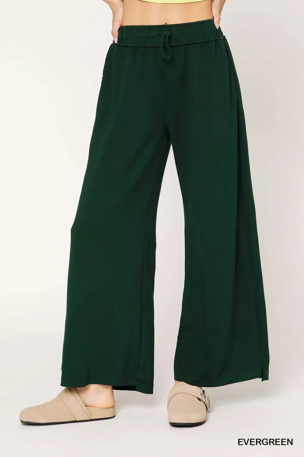 Elastic Drawstring Waistband Wide Leg Pants