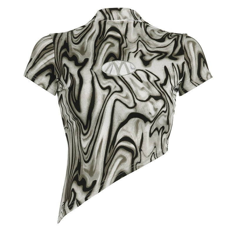 Water Ripple Hollow Letter Asymmetrical Crop Top