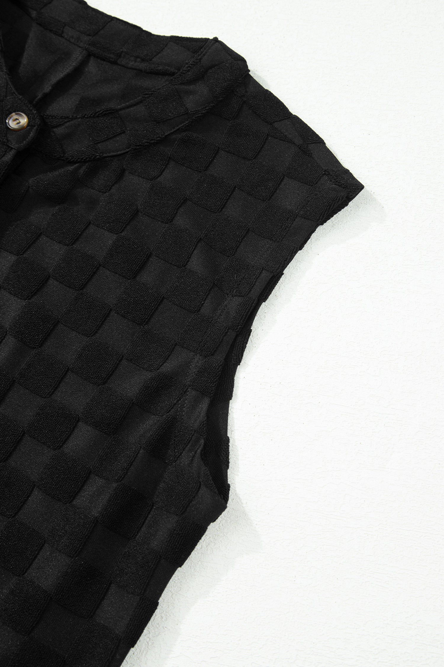 Black Half Buttons Sleeveless Wide Leg Textured Jumpsuit
