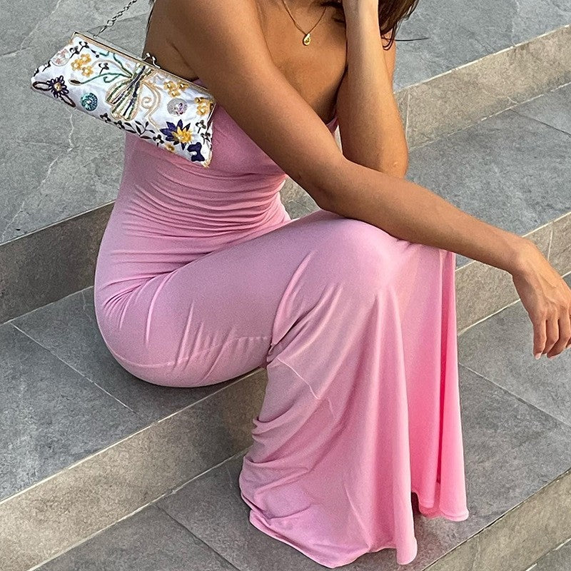 Solid Color Backless Spaghetti Strap Dress