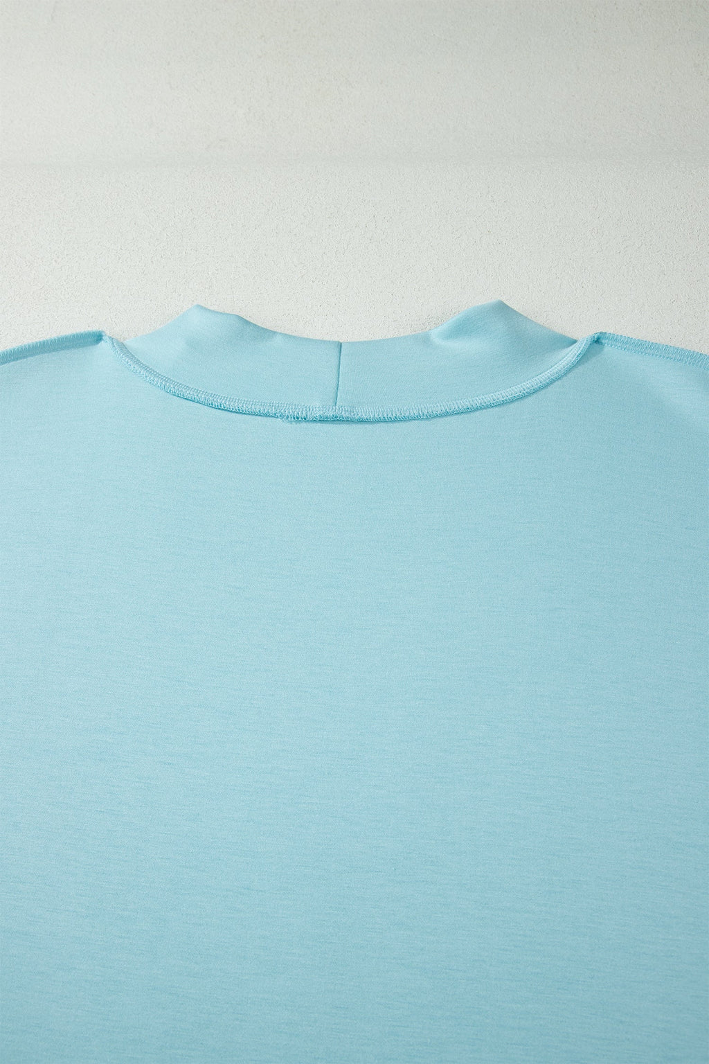 Mist Blue Solid Color Mock Neck Half Sleeve Top Plus Size 2pcs Short Set