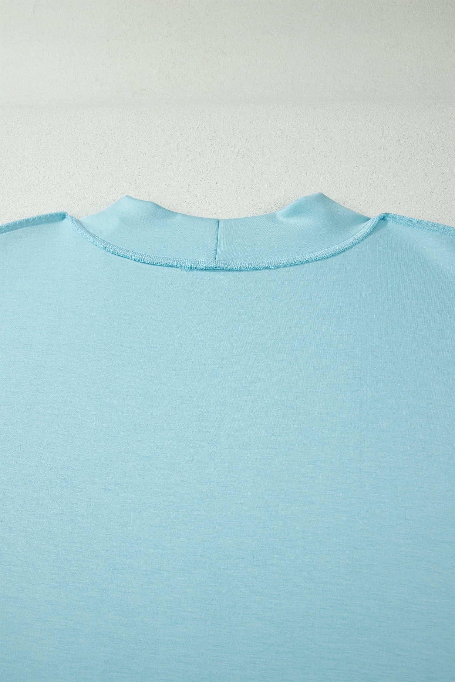 Mist Blue Solid Color Mock Neck Half Sleeve Top Plus Size 2pcs Short Set