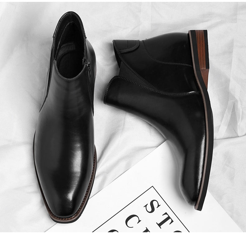 Men's Retro High-Top Formal Leather Boots - British Style Side Zipper Ankle Boots