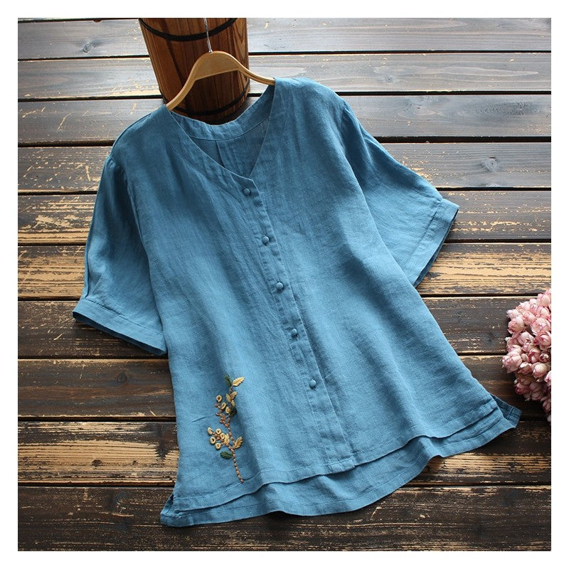 Flowy V-Neck Embroidered Plus Size Cardigan