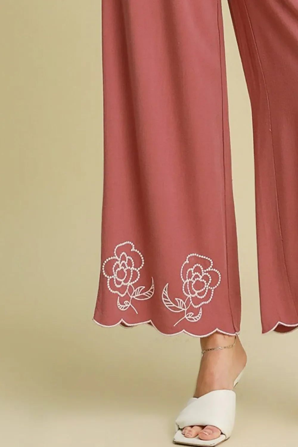 Full Size Linen Blend Wide Leg Pants with Scalloped Hemline Plus Size