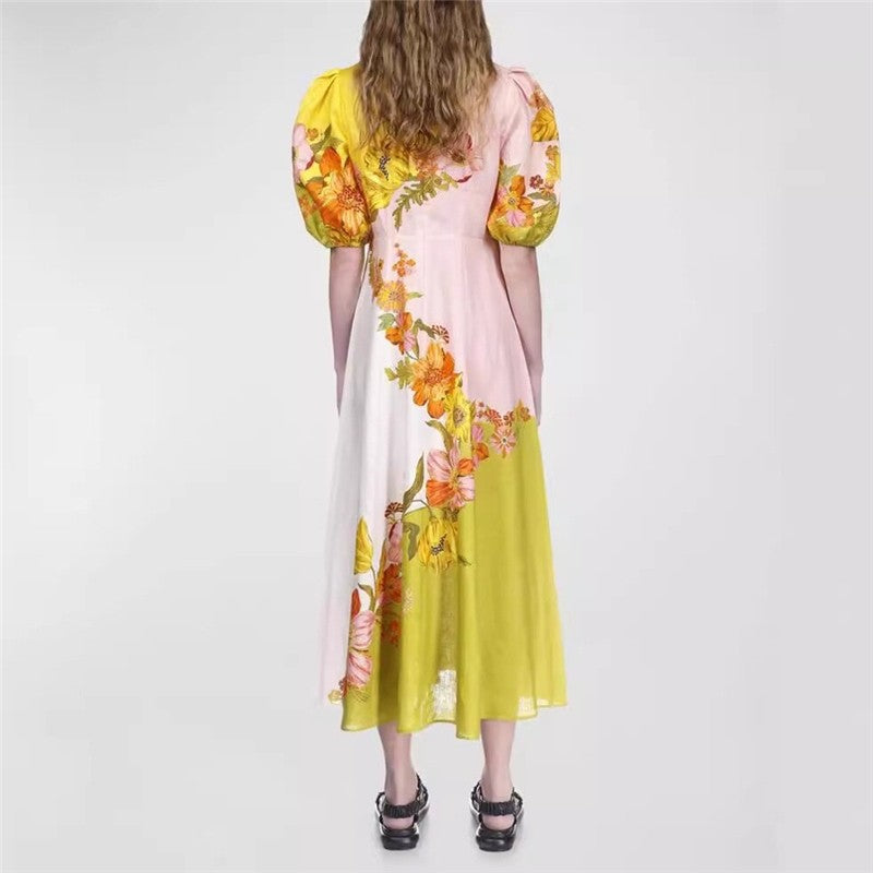 Stylish Printed Bubble Sleeve Bodycon Dress