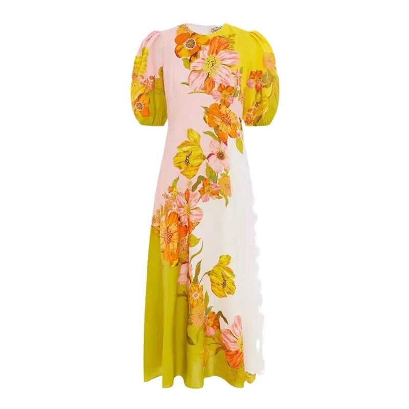 Stylish Printed Bubble Sleeve Bodycon Dress