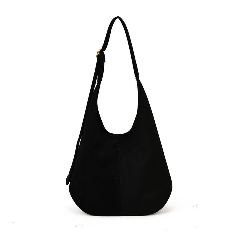 Women's Suede-Texture Bucket Shoulder Bag – Large Capacity Underarm Handbag