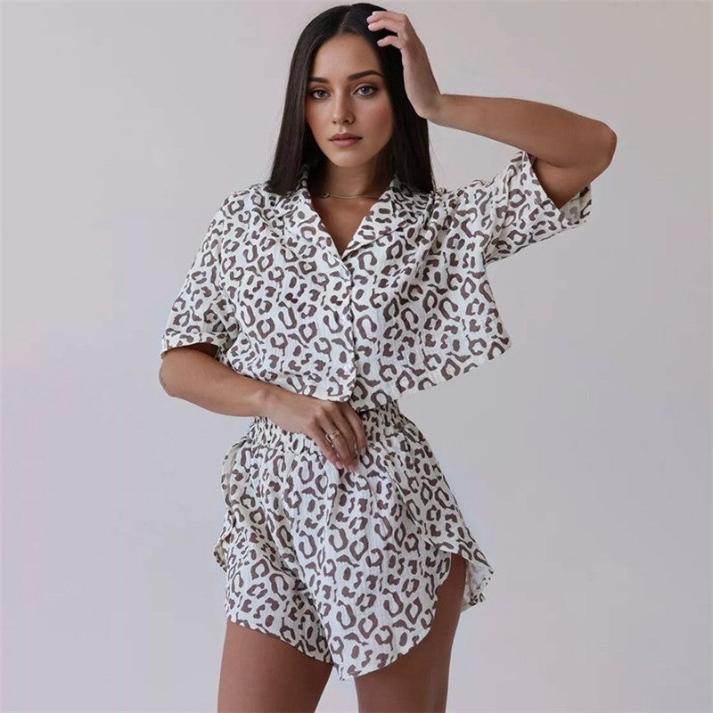 Floral Print Short Sleeve Shorts Pajama Set