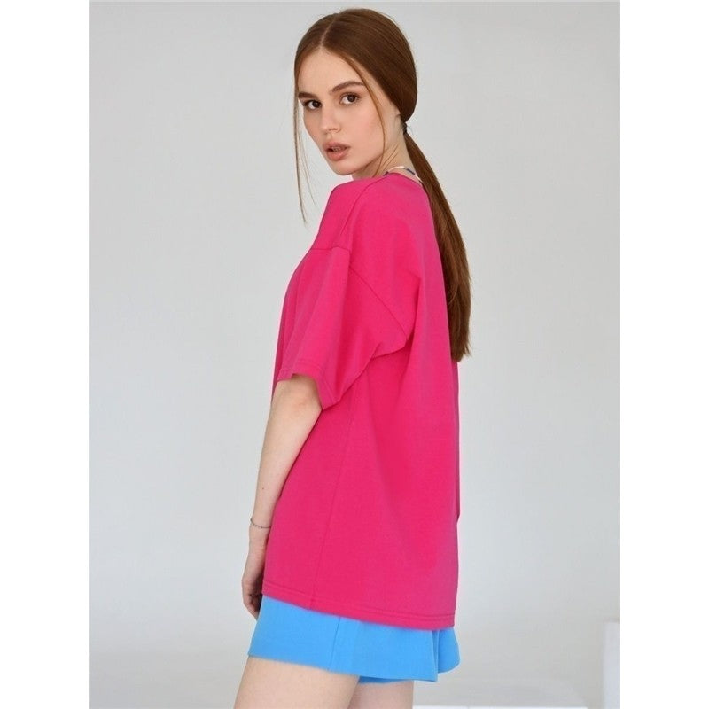 Casual Loose Solid Color Cotton Crewneck T-Shirt