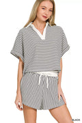Striped Collared Top & Shorts Set