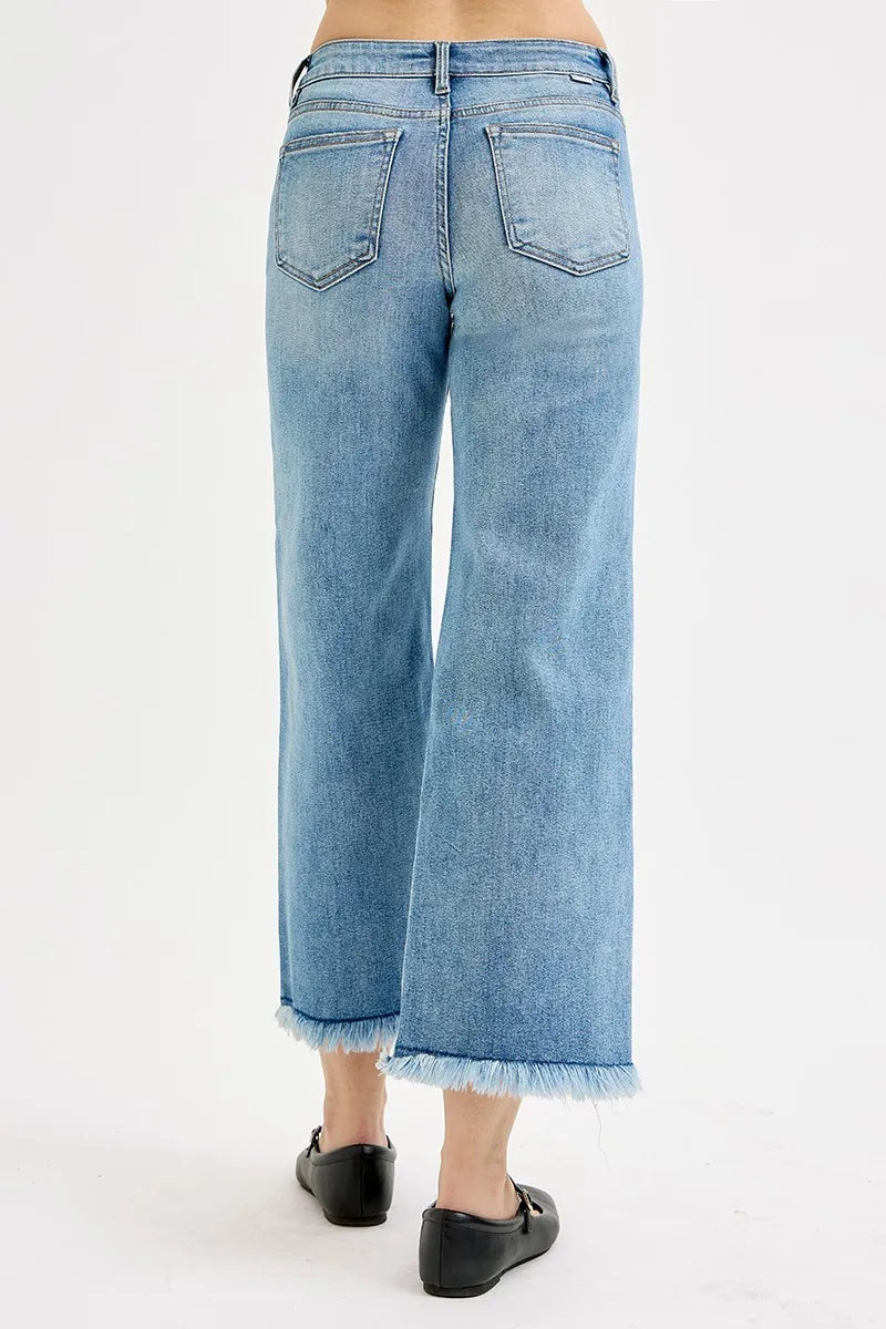 Full Size Mid Rise Crop Wide Leg Jeans Plus Size