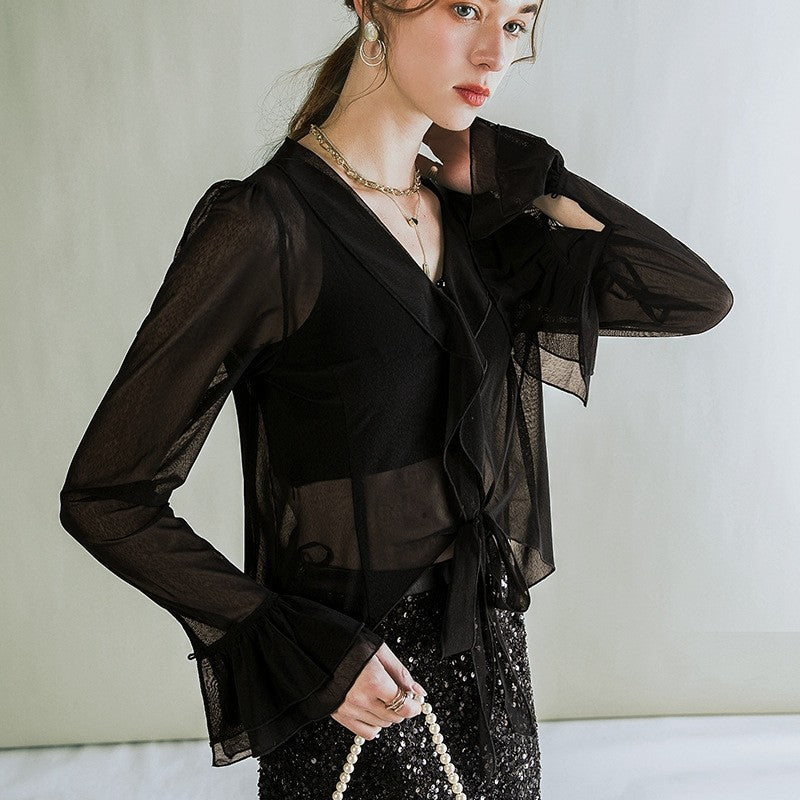 Chic Sheer Long Sleeve Blouse with a Modern Twist