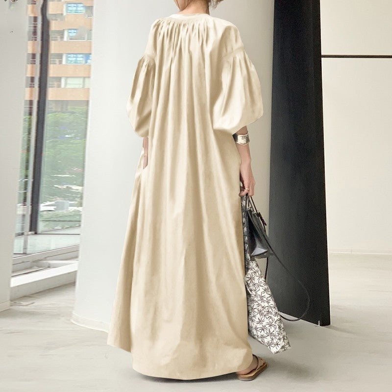 Casual Oversized Linen Dress in Solid Color