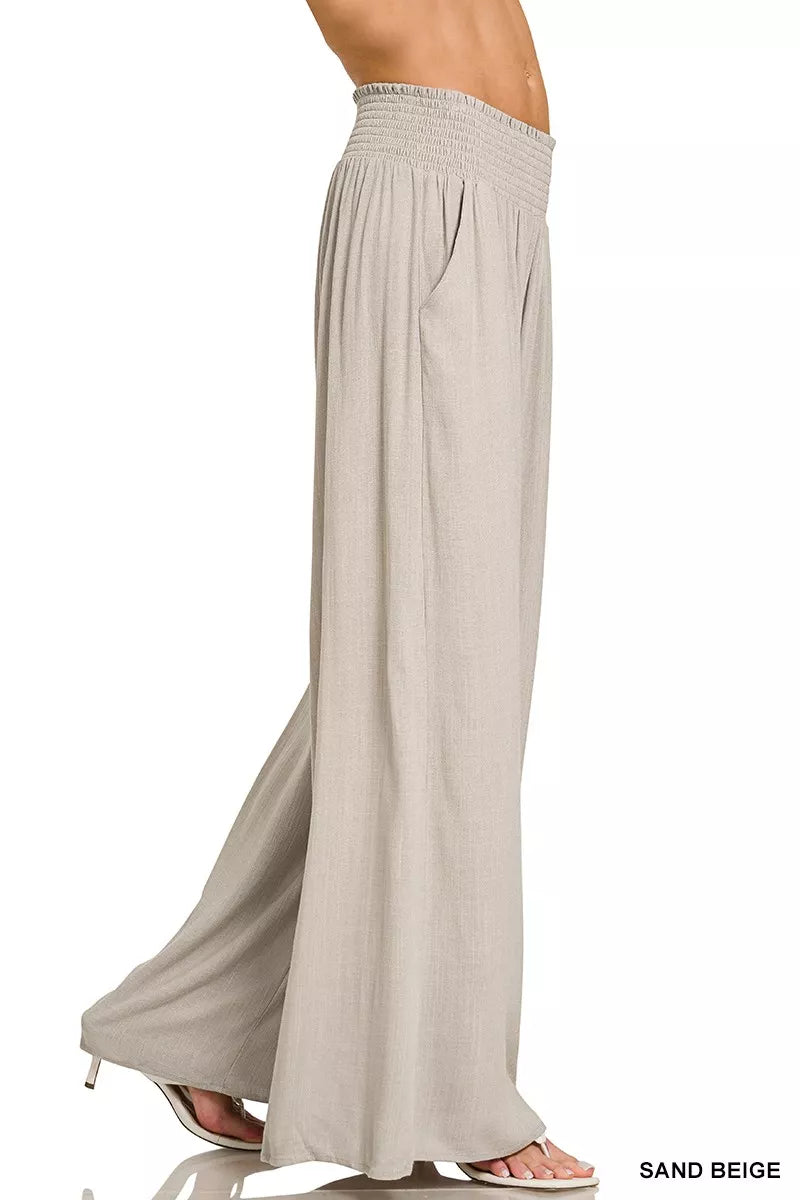 Smocked Waistband Wide Leg Lounge Pants