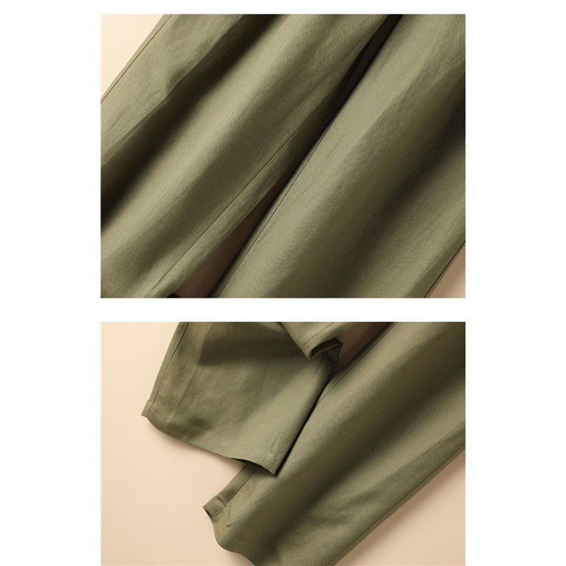 Women's High-Waisted Loose Cotton And Hemp Wide-Leg Casual Straight Pants