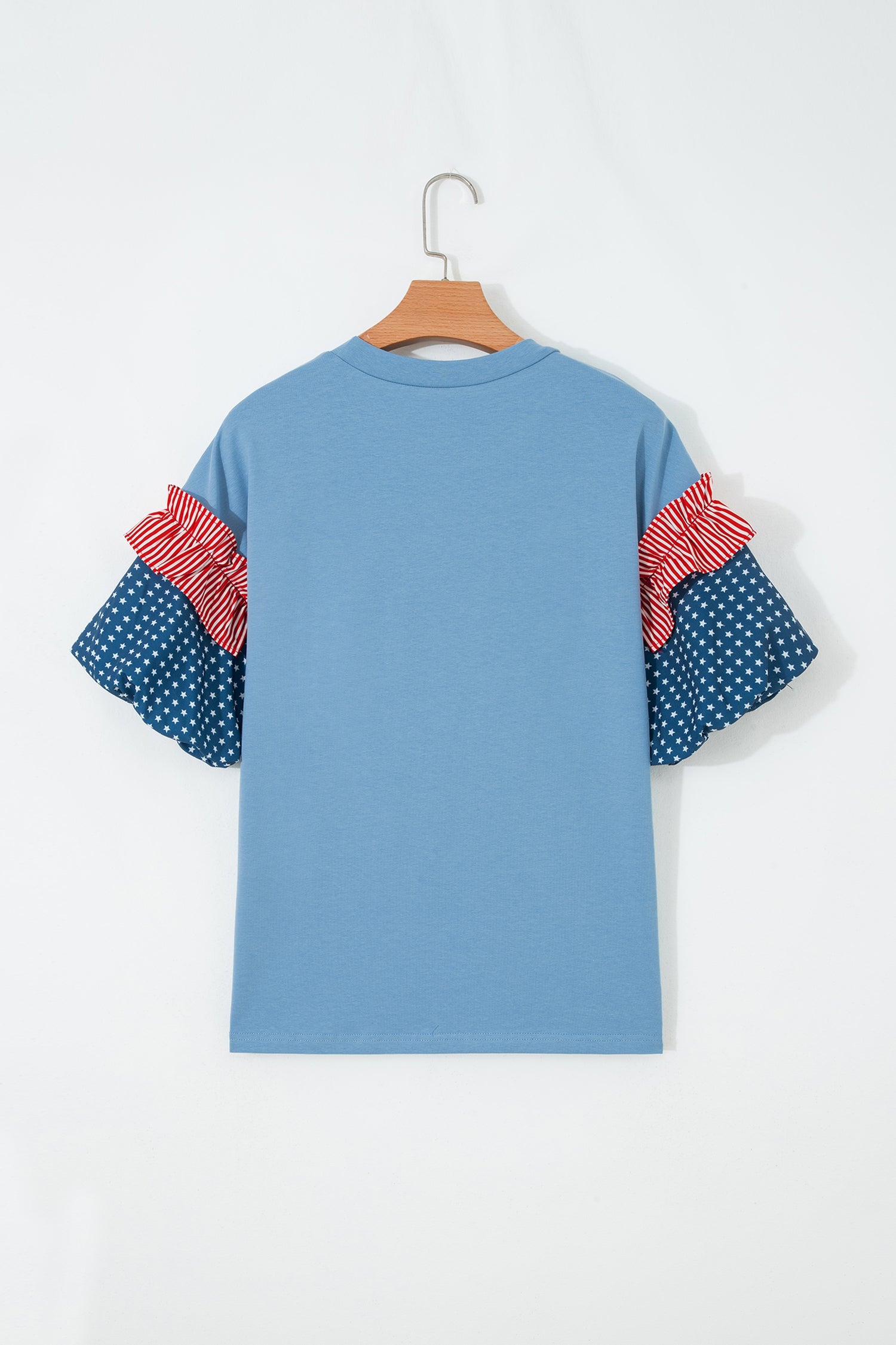 Beau Blue Stars Stripes Short Puff Sleeve Top