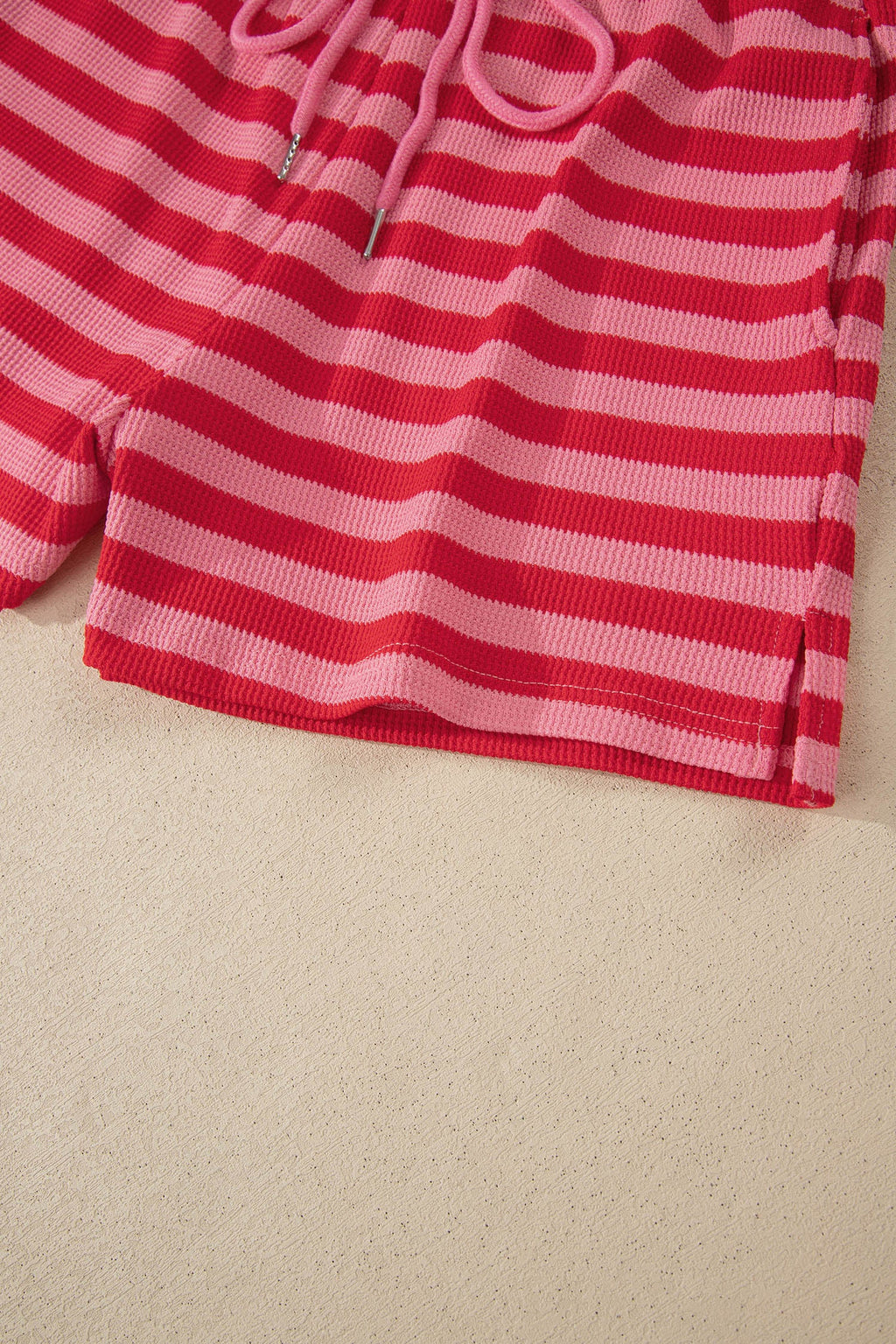 Red Stripe Puff Short Sleeve T Shirt Matching Shorts Set