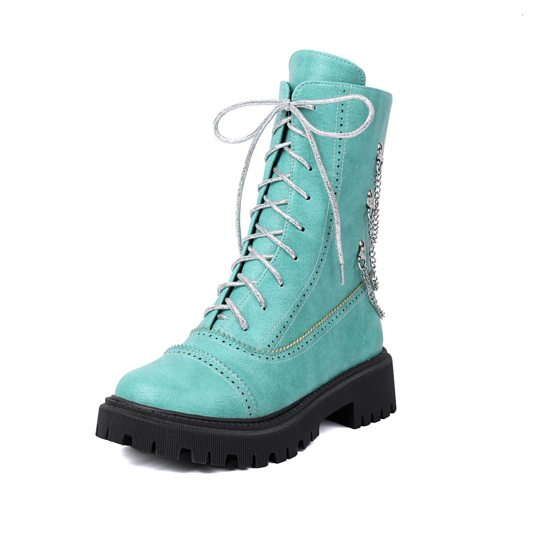 Women's Chunky Heel Mid-Calf Lace-Up Boots | Square Toe Dr. Martens Style | Sizes 35–42