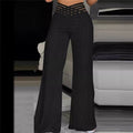 Solid Color Jacquard Stretch Bootcut Pants