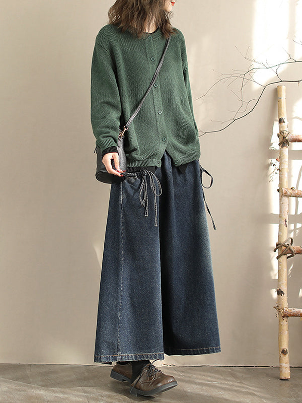 A-Line Loose Elasticity Pockets Tied Skirts Bottoms