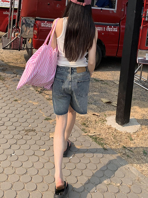 High Waisted Loose Split-Joint Denim Shorts Shorts Bottoms